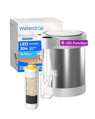 Image of Waterdrop ED09W Rechargeable Non-Gravity Water Filter System with LED Function, Reduces 70+ Contaminants, Lead, Chlorine, 5-Stage Stainless Steel Filtration System, 22-Cup