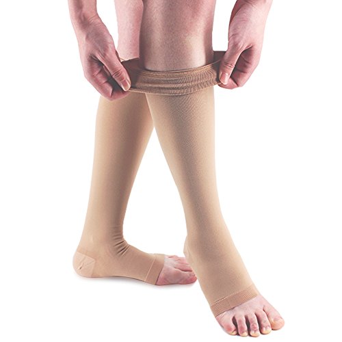 Ailaka 20-30 mmHg Knee High Open Toe Compression Calf Socks for Women and Men, Firm Support Graduated Varicose Veins Hosiery, Travel, Nurses, Pregnancy, Recovery (Beige, Large) - Thumbnail 3
