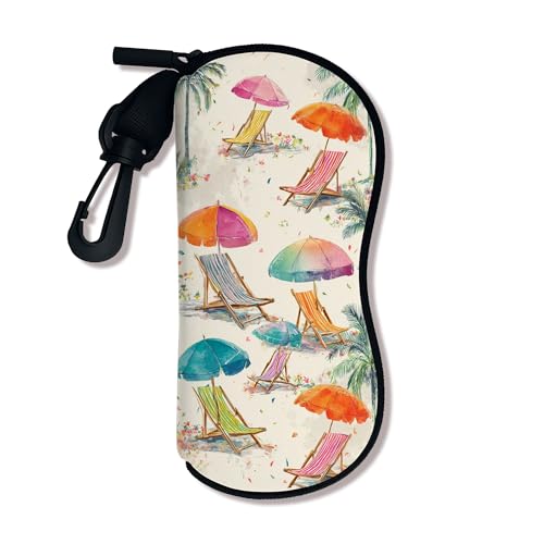Sombrilla de playa suave para gafas, coloridas sillas de verano con cierre de cremallera, almacenamiento portátil para viajes, Con color, 3x7 Inch