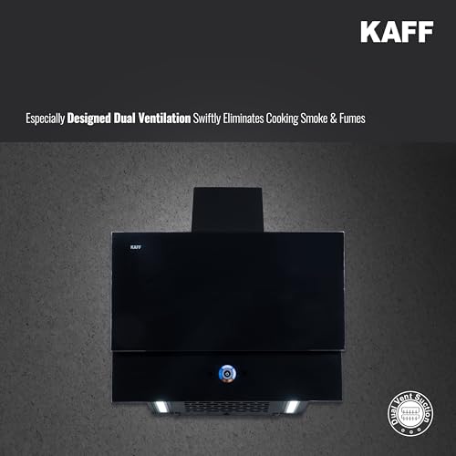 Image of KAFF 60 cm, 1350 m /hr Slant Kitchen Chimney | Powerful Suction | Touch Control with Digital Display | Gesture Control | Black Designer Glass | LED Lights | Low Noise | AERO BL