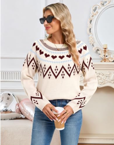 Image of Women's Vintage Fair Isle Pullover Sweater Lightweight Knit Tops