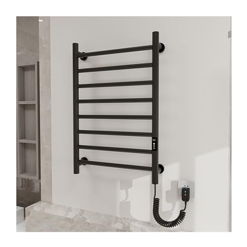 Toallero eléctrico de pared negro con temporizador táctil de acero inoxidable