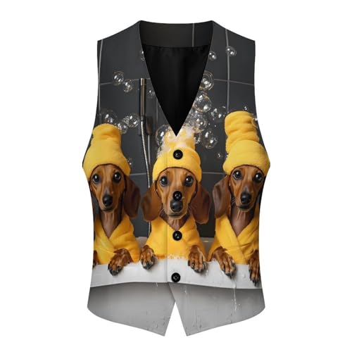 Dachshund Bathing in Bathtub Men's Suit Vests Business Formal Dress Vest V-Neck Waistcoat for Wedding Casual4