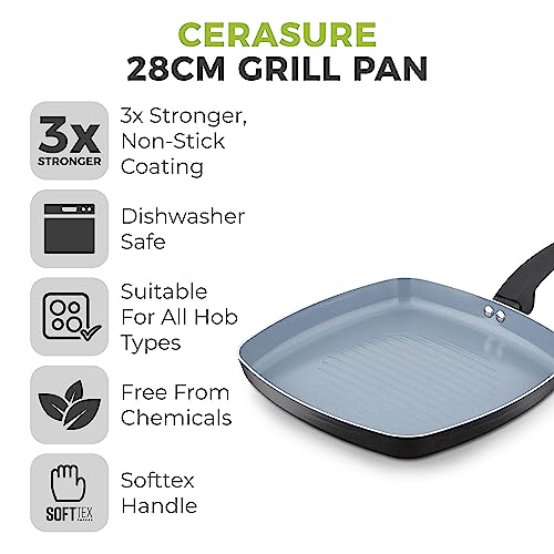 Tower Cerasure 28cm Grill Pan with Non-Stick Coating, Suitable for All Hob Types, Graphite - Image 2