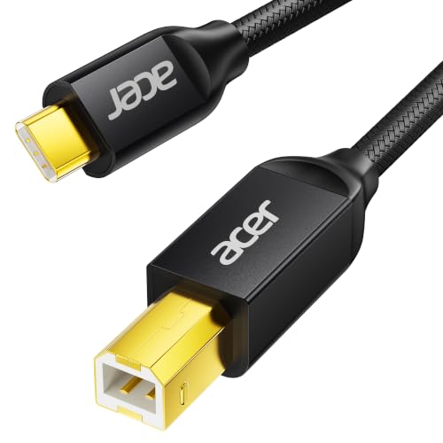 Acer USB B to USB C Printer Cable 6.6 FT Nylon Printer Cord to USB C for MacBook Pro/Air MIDI Cable for and Yamaha & Casio Digital Piano MIDI Keyboards DJ Controllers DACs to iPad
