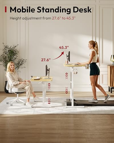 Image of SANODESK Mobile Workstation Standing Desk with Gas-Spring Lift, Rolling Desk 32x20''Adjustable Height, One-Piece Desktop Workstation,Walking Pad & Treadmill Compatible, Portable Home Office