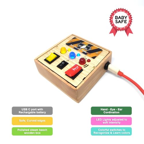 Image of Set of BusyBoard Mini (Rechargeable), Montessori Busy Board for Toddlers 1-6 Years, Sensory Toy with Lights & Switches, Fine Motor Skills, Hand Eye Coordination, Screen-Free Travel Toy, BIS Certified