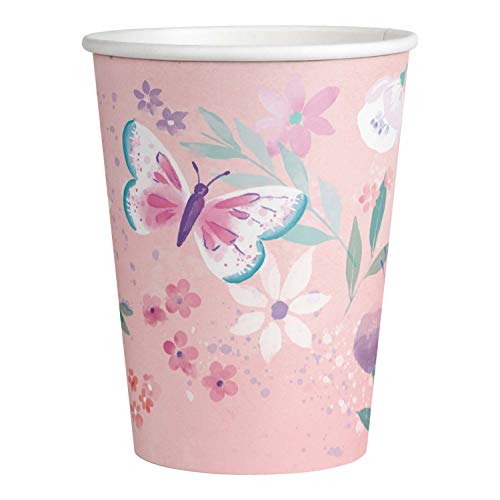 amscan 9909723 Lot de 8 gobelets jetables en Papier Motif Papillon 250 ML pour Anniversaire d'enfant
