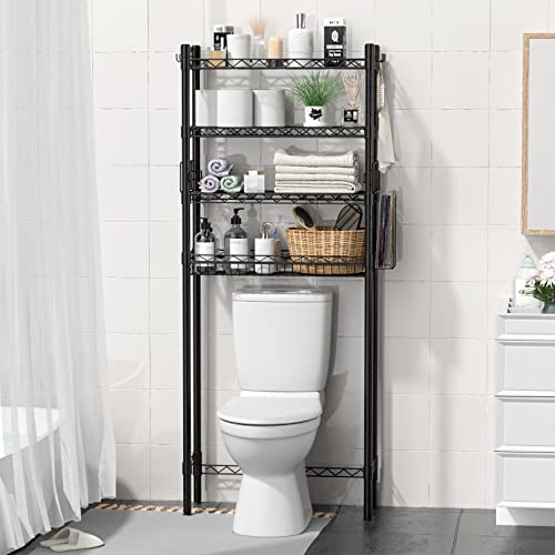 Hodonas Over Toilet Bathroom Organizer, 4-Tier Over The Toilet Storage Shelf Adjustable Bathroom Shelves Over Toilet, Above Toilet Storage Rack Stable Freestanding Bathroom Space Saver, Black #TOP4