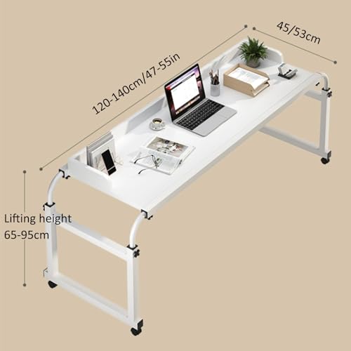 Table de lit réglable avec roulettes et plateau blanc pour ordinateur