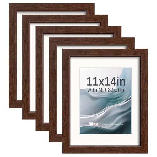 Image of VCK 11x14 Picture Frame 5 Pack, Brown Exclusive Wood, HD Glass, for Diploma