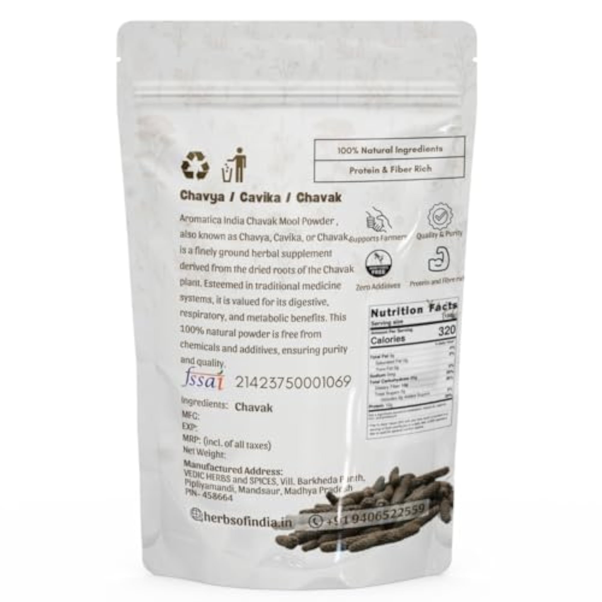 100% Pure Chavak Mool Ayurvedic Herb for Health