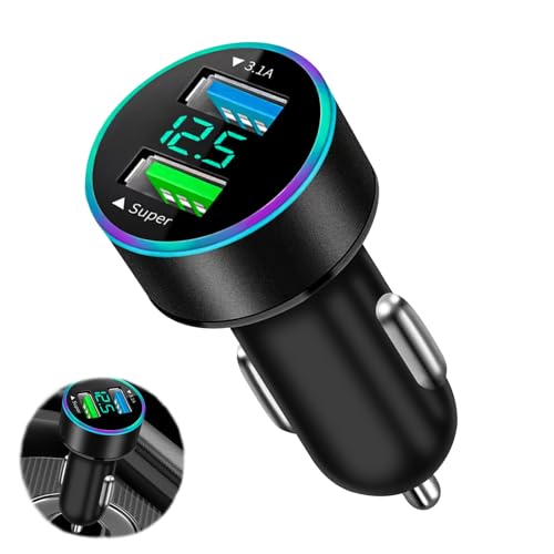 2 Puertos Cargador Movil Coche, 66W Cargador Mechero USB Carga Rapida con Voltímetro LED   USB 3.1A + Super Charge   Compatible con Galaxy, Tabletas