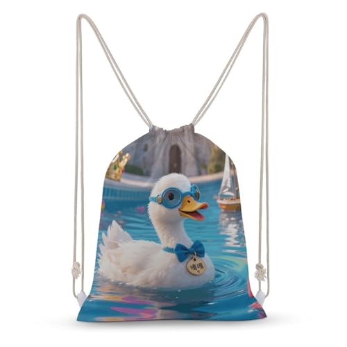 Goose Pool Grace Drawstring Backpack - Canvas Sports Gym Sackpack, Lightweight String Bag for Beach & Travel
