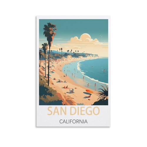 Poster San Diego vintage sur toile 50x75 cm pour décoration murale de chambre moderne