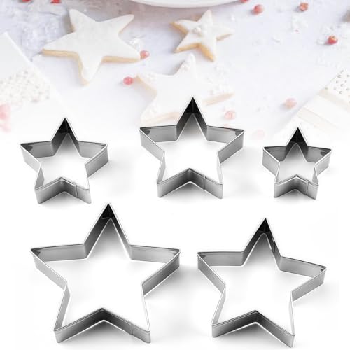 5 Pcs Star Cookie Cutters Christmas Cookie Cutter Stainless Steel Biscuit Cutters Stars Pastry Cutter for Baking Snowflake Molds on Christmas Day Kids Party