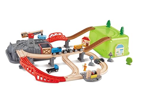 Hape Eisenbahn-Baukasten-Set - mit integrierter Lagerbox und Güterzug aus...