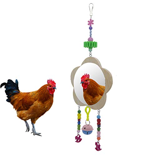 Pesine Hens Hanging Wood Mirror with Bell Roosters Upgraded Large Mirror Hens Roosters Chicken Toy for Hens - Image 2