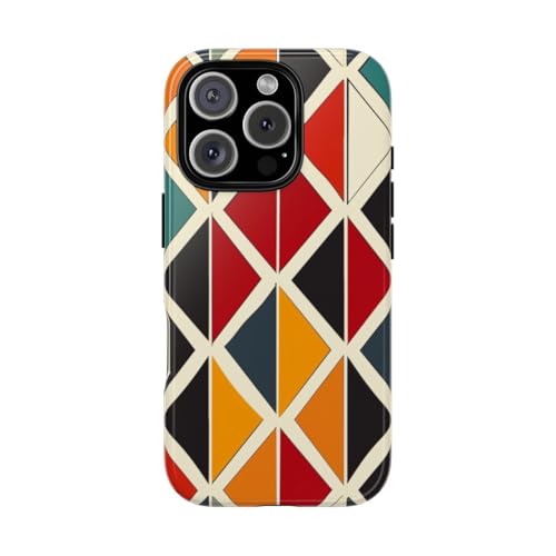 Coque iPhone 16 Pro Orange rigide brillante à motif géométrique coloré