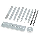 QWORK Craft Tool Die Punch Snap Kit Rivet Setter with Base, Solid Metal Construction, Extra Long Handles, Multi-Size Hole Punch & Universal Setter Base
