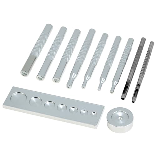 QWORK Craft Tool Die Punch Snap Kit Rivet Setter with Base, Solid Metal Construction, Extra Long Handles, Multi-Size Hole Punch & Universal Setter Base