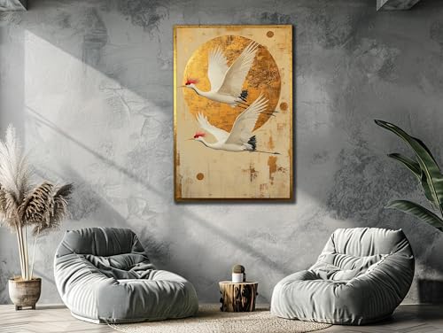 Estampe vintage japonaise grue 70x100 cm affiche oiseau pour salon
