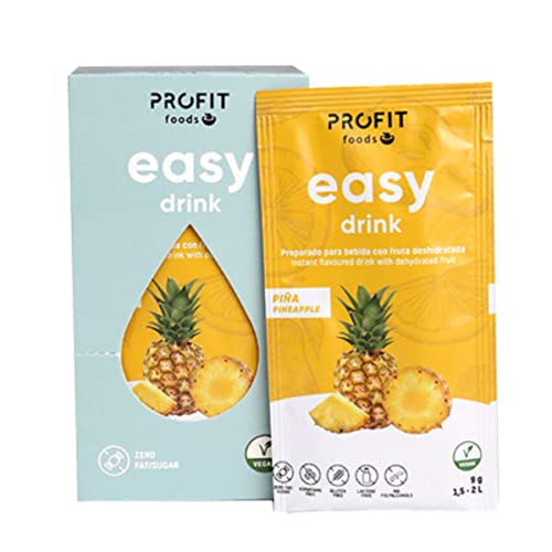 PROFIT - Easy Drink Piña - Bebida instantánea con saborizante natural sin azúcares sabor Piña - Ideal para hidratarte y disfrutar de un refresco bajo en calorías - 15 sobres de 9 gramos