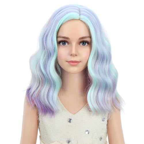 PATTNIUM Kids Rainbow Wig - Short Wavy Multicolor Synthetic Wig for Girls