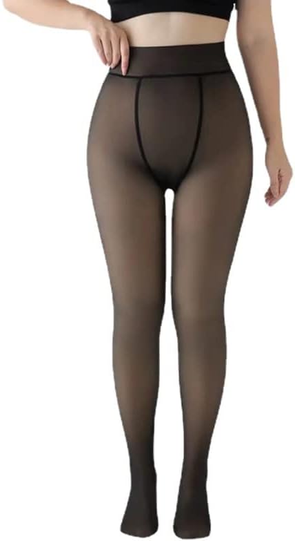 Medias cálidas de talla grande para mujer, con forro polar cálido, color piel, pantimedias térmicas coquetas, leggings transparentes