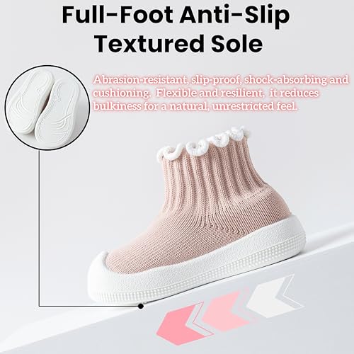 EUFANCE Baby Girl Sock Shoes Toddler Ruffle Walking Shoes Infant Non-Slip Slippers Soft Rubber Sole Sneakers Lightweight Breathable Barefoot Shoes
