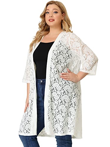 Image of Agnes Orinda Plus Size Cardigans for Women Lace Cardigan Lightweight Crochet 3 /4 Sleeve Cover Up Jacket
