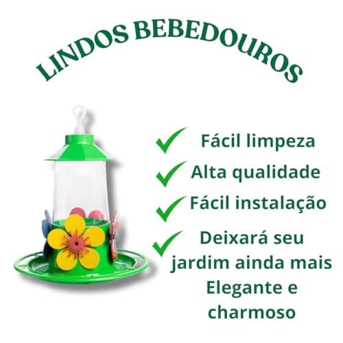 KIT 2 peças Bebedouro Beija Flor Cristal com Bandeja com telhado 250ml - Ideal para Jardins, Atrai P