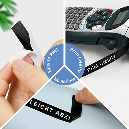 5 x Refil de plástico branco sobre preto para rotulador Dymo de substituição de 12 mm x 3 m, compatí