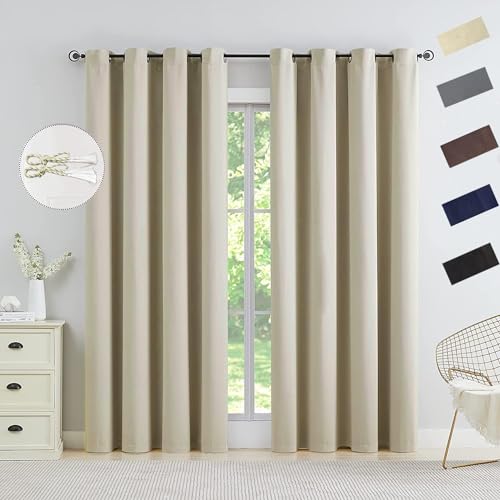 La Mejor Lista de Cortinas drapeadas - los preferidos. 42 Cortinas Blackout con Aislamiento Térmico para Estar/Recámara Ventana, con Ojales en la Parte Superior, Suave 100% Poliéster Tela Impermeable, Reducción Ruido, 2 Paneles, 132 x...