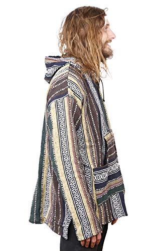 Sunshine Joy Woven Baja Style Zip Up Hoodie Hooded Jacket Earth Stripe4