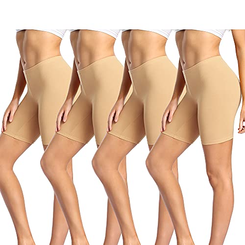 wirarpa Women's Cotton Boy Shorts Underwear Long Leggings Under Shorts Anti Chafe Bloomers 4 Pack Beige Size L