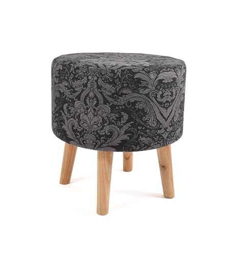 Image of NACIA Elegant Storage Ottoman Stool - Soft Cushioned Top for Seating & Footrest - Space-Saving, Stylish Design for Living Room, Bedroom & Office Spaces, 18 Inch, Black Damask