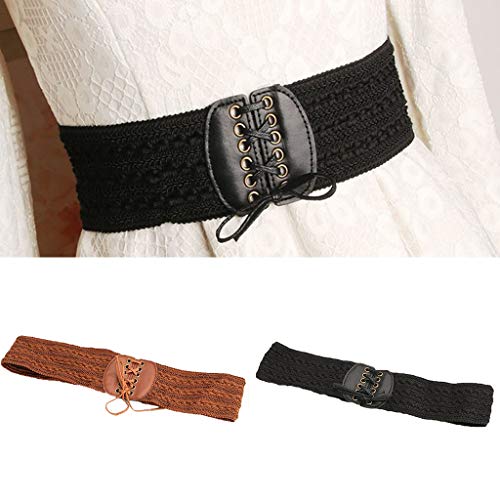 F Fityle 2x Retro Couro Cinto Elástico Amarrado Cincher Túnicas Camisola Vestido Cintura