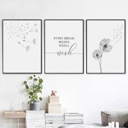 Tableau noir et blanc pissenlit en impression sur toile de qualité supérieure