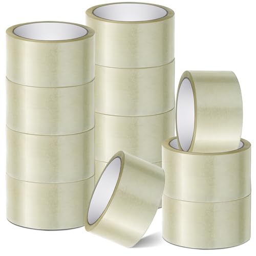 Stick Well 12 Rolls Clear Parcel Tape, 48mm X 66m, Strong Heavy Duty & Low Noise Packing Tape for Packing Boxes, Moving Boxes, and Secure Packaging