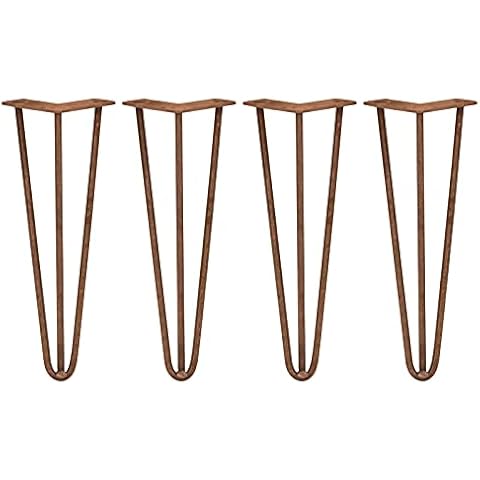 4Pcs Hairpin Table Legs DIY Furniture Heavy-Duty Industrial Desk Sturdy Weld Metal Steel with Free Protector Feet and Screw Pack Antique Copper 3 Prong Rods 14 Inch Height 10mm Thickness Cover