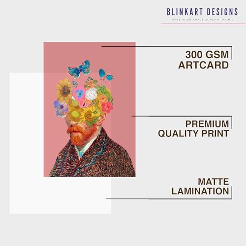 Image of BLINKART Van Gogh with Flower head Pink Wall Art Painting Print Design Aesthetic Wall Decor Photo ArtWork Frame Decoration Hanging For Home Bedroom Living Room Office Wall Decor (13 * 10 inches) T002