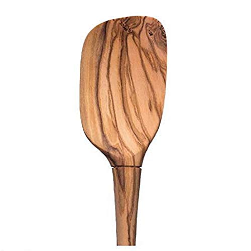 Tovolo Olivewood Spoonula, Wooden Spoon For Cooking With Flat Edge, Handcrafted Kitchen Utensil For Nonstick Pans, Natural Wood Spoon Spatula