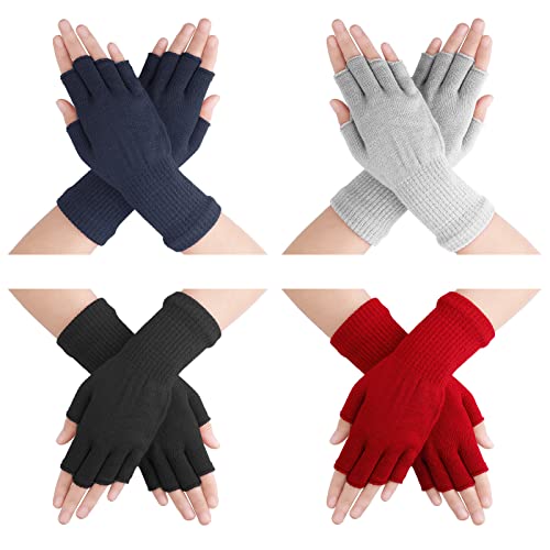 Yolev AMOVO 4 Pairs Winter Knitted Fingerless Gloves Half Finger Gloves Cold Weather Warm Stretchy Gloves cover