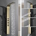 BWE Shower Panel Brushed Gold Multifunction Shower Panel System with Rainfall Shower Stainless Steel Panel with Handheld Shower Wall Mount