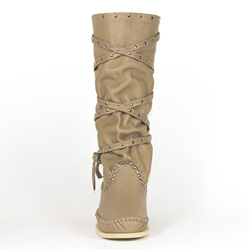 Stivali Indianini Donna con Lacci Color Tortora