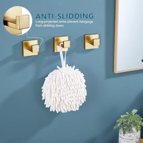Image of KOKOSIRI Bath Robe Hook Wall Mount Square Towel Hook Coat Hook Bathroom Kitchen Garage Heavy Duty SUS 304 Stainless Steel 3 Pack Brushed Gold B1010BG-P3