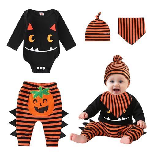 SPERMUOY Halloween Baby kostüm,Baby Kürbis Kostüm mit Hüte,Strampler Neugeborene kürbis Kostüm für halloween kleinkind