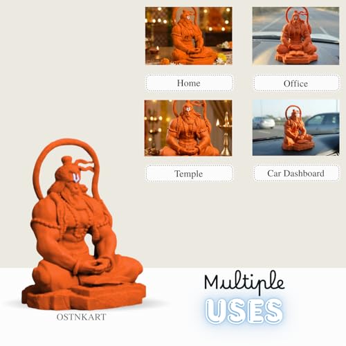 Image of Hanuman Murti - 3.5 Inch Orange Polyresin Idol for Car Dashboard, Home & Office Decor - Spiritual Statue for Living Room, Birthday, Diwali, Housewarming Gift