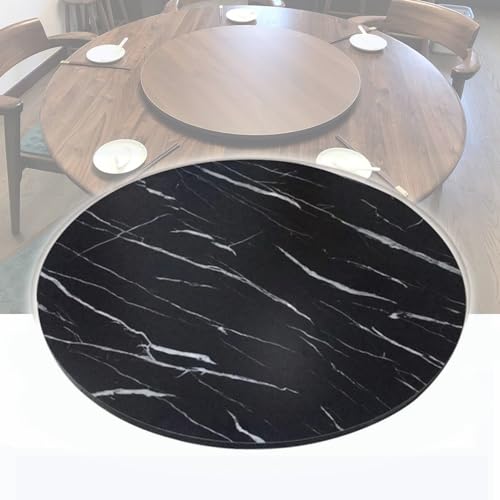 Lazy Susan Drehteller aus Holz, drehbar, Serviertablett für Zuhause, Esszimmer, runde Tischplatte, drehbares Tablett, 76,2 cm, 101,6 cm, Marmor-Schwarz, 80 cm